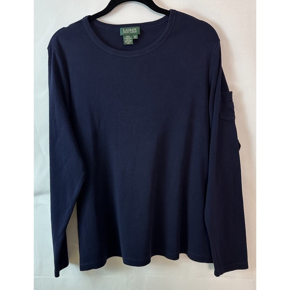 Lauren Ralph Lauren Crewneck Top Women's Sz 2 X Navy Blue Long Sleeves